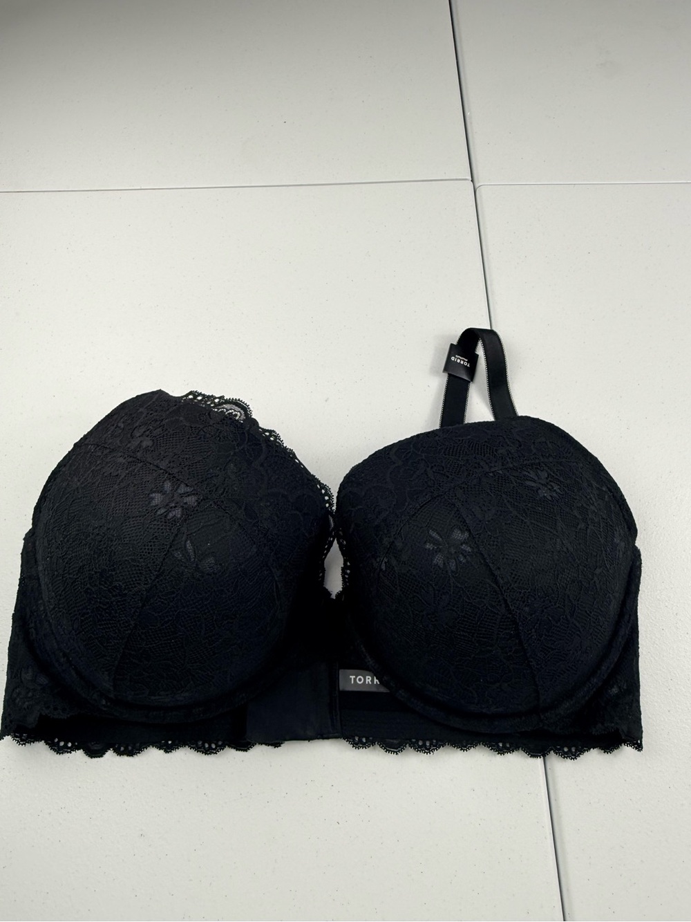 torrid feel the fit Black Lace Push-Up Bra with Floral Overlay